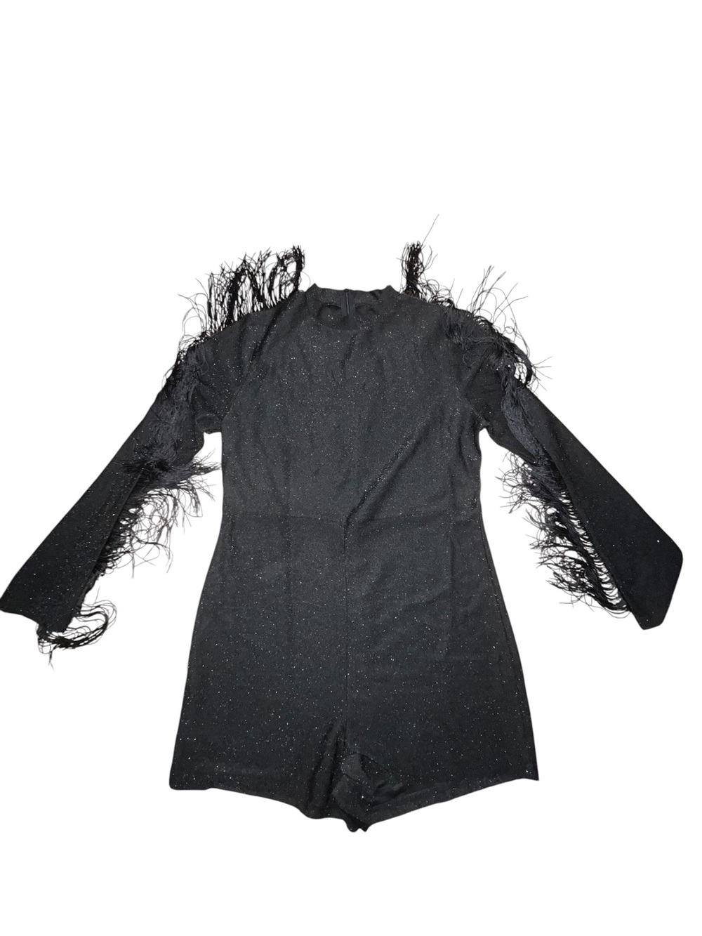 Black Sparkle Fringe -Trim Romper